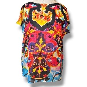 Vintage Highway Multicolored Printed Sheer Short Sleeve Top - Size S/M